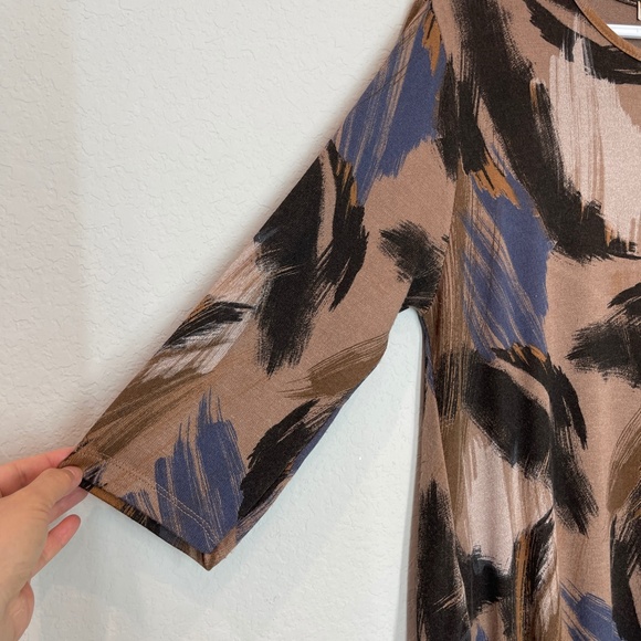 Lands Downunder Dress Women's Size M Italy Made Midi 3/4 Sleeve Artsy Pockets - Picture 3 of 11